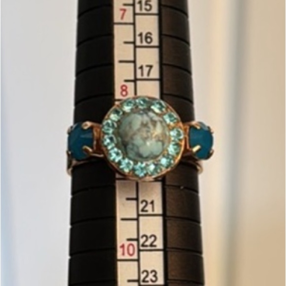 🩵Mariana Ring Turquoise Blue Gemstone Cluster, with Side Stones - Sz Adjustable - Picture 4 of 10